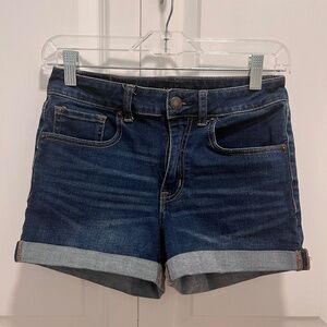 Aeropostale High Rise Midi Dark Wash Shorts